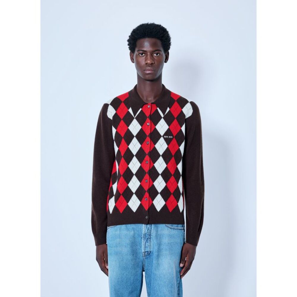 Miu Miu Men Cashmere Argyle Cardigan